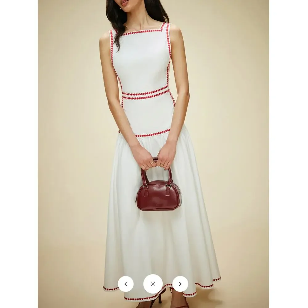 Commense White Maxi Dress with Red Trim - Picture 6 of 6
